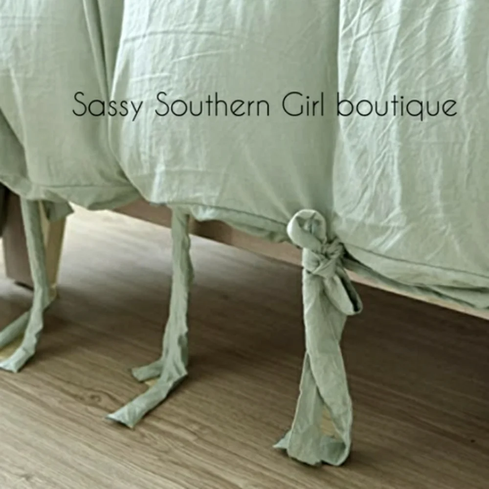 🆕⭐ Softest ever Boho sage green bowtie duvet cover set